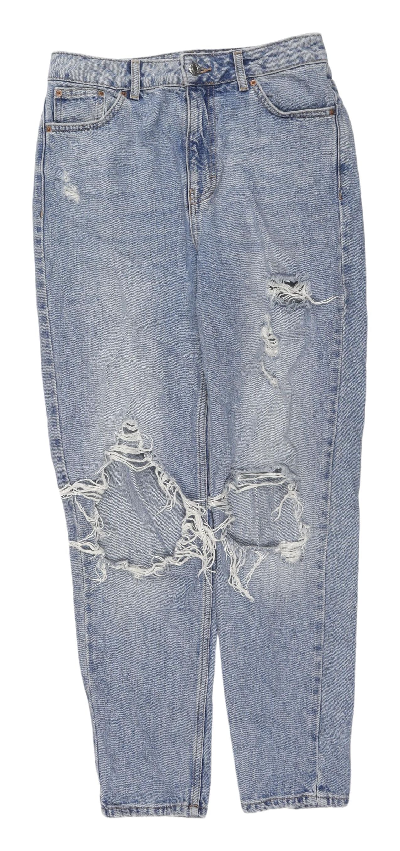 Topshop Women’s Blue Distressed Mom Jeans Size 10