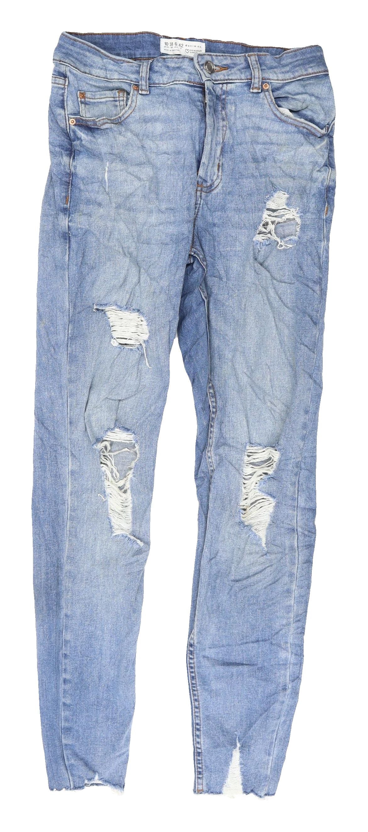 Primark Women's Blue Distressed Jeans Size 10
