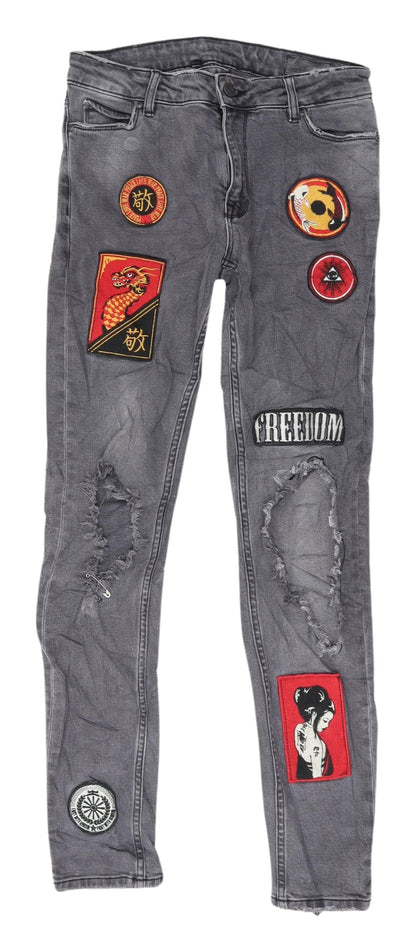 ASOS Men's Grey Skinny Jeans with Patches