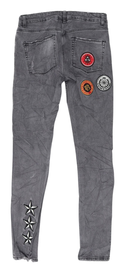 ASOS Men's Grey Skinny Jeans with Patches