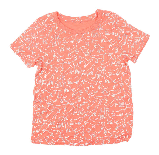 M&Co Women's Orange Dog Print T-Shirt - Size 12