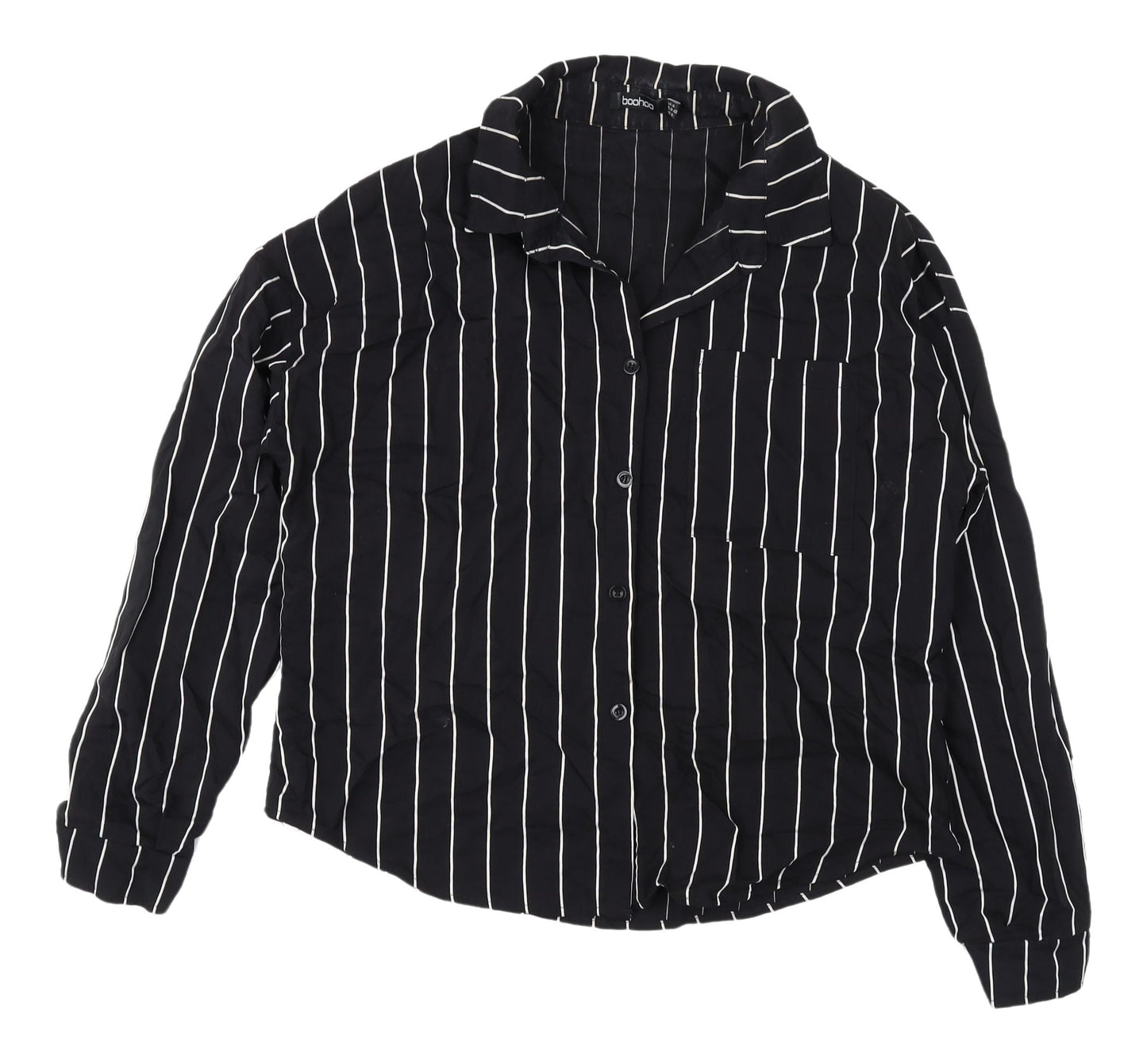 Boohoo Women's Black Striped Button-Up Shirt UK 14