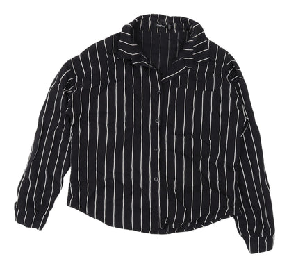 Boohoo Women's Black Striped Button-Up Shirt UK 14