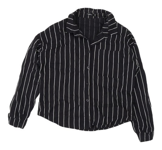 Boohoo Women's Black Striped Button-Up Shirt UK 14