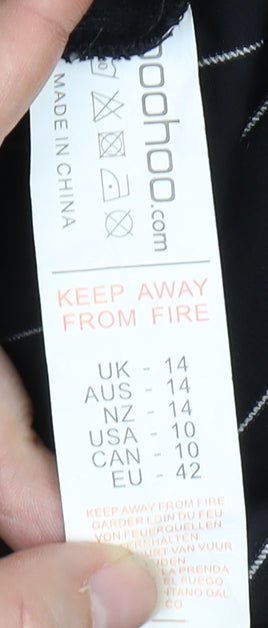 Boohoo Women's Black Striped Button-Up Shirt UK 14