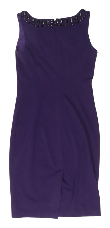 Oasis Purple Sleeveless Beaded Sheath Dress - Size 10