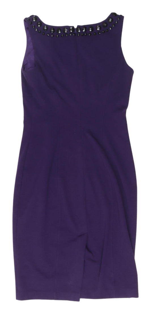 Oasis Purple Sleeveless Beaded Sheath Dress - Size 10