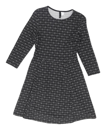 H&M Women's Black Geometric A-Line Dress Size 8