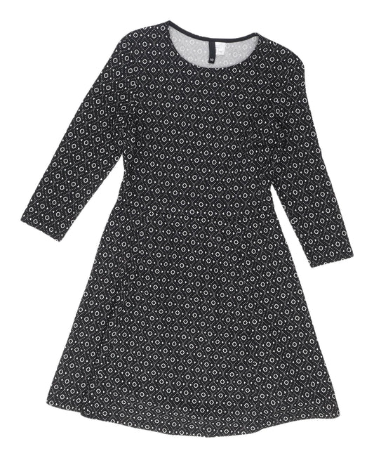 H&M Women's Black Geometric A-Line Dress Size 8