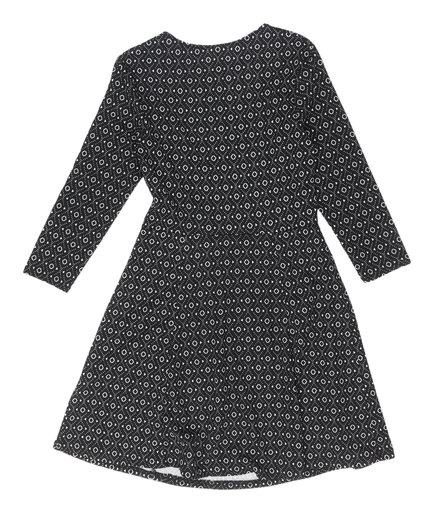 H&M Women's Black Geometric A-Line Dress Size 8