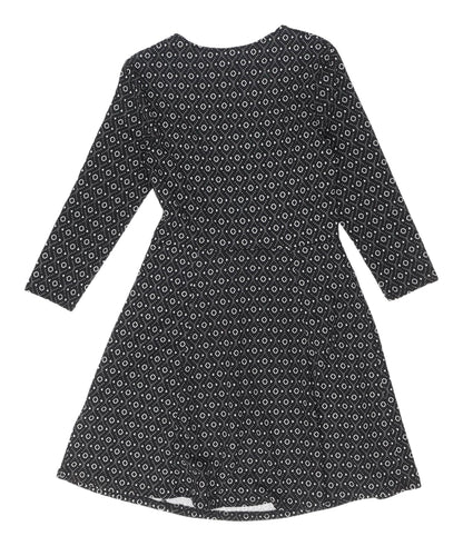 H&M Women's Black Geometric A-Line Dress Size 8