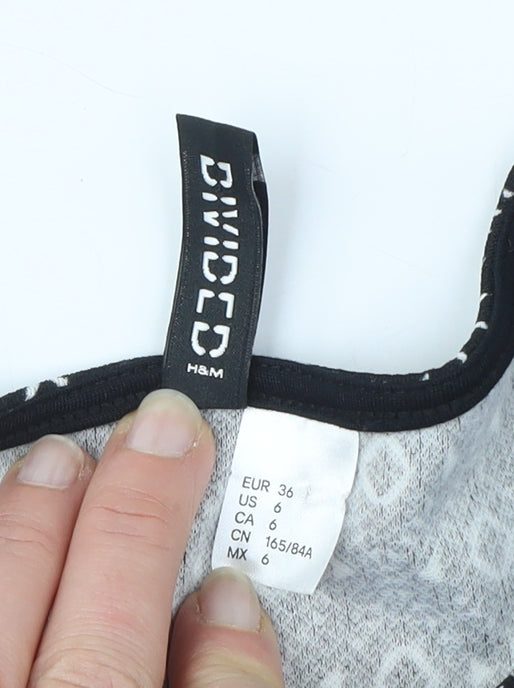 H&M Women's Black Geometric A-Line Dress Size 8