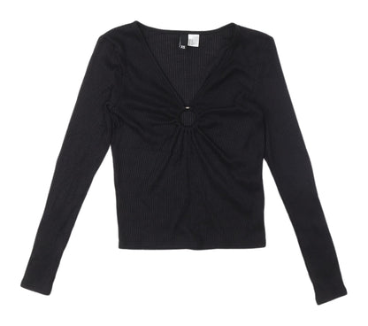 H&M Women's Black V-Neck Slim Jersey Blouse XS