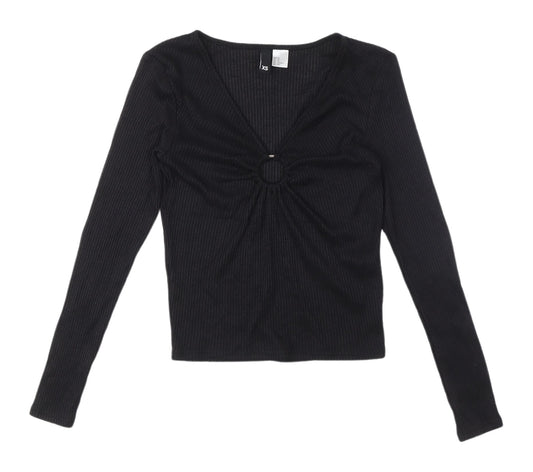 H&M Women's Black V-Neck Slim Jersey Blouse XS
