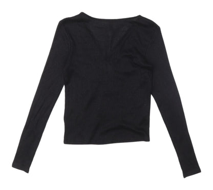 H&M Women's Black V-Neck Slim Jersey Blouse XS