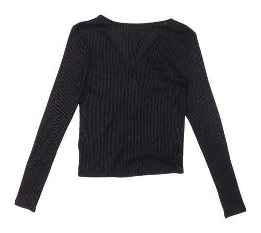 H&M Women's Black V-Neck Slim Jersey Blouse XS