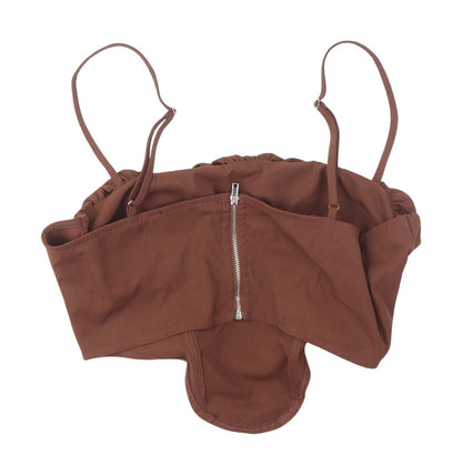 Womens UK Size 12 PRETTYLITTLETHING Brown Camisole Blouse