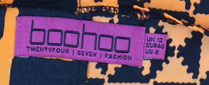 Boohoo Women's Black Orange One Shoulder Top, Size 12