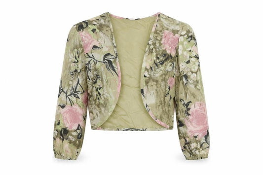 Peter Martin Floral Cropped Blouse, Green, 10, Women's