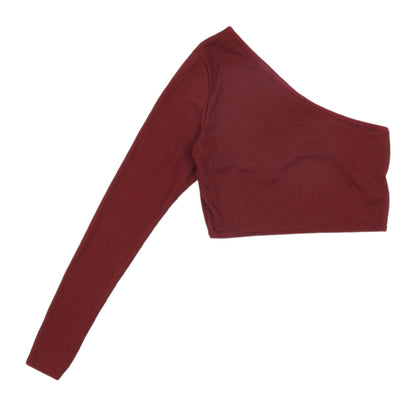 Boohoo Women Red Cropped One Shoulder Blouse Size 8