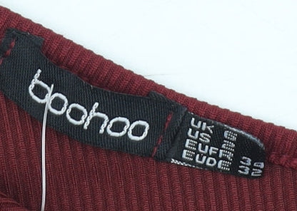 Boohoo Women Red Cropped One Shoulder Blouse Size 8