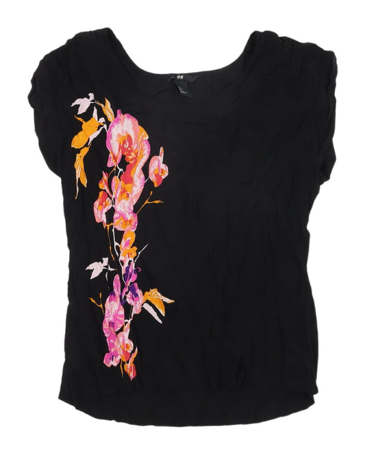 H&M Women's Black Floral Blouse, Size 8