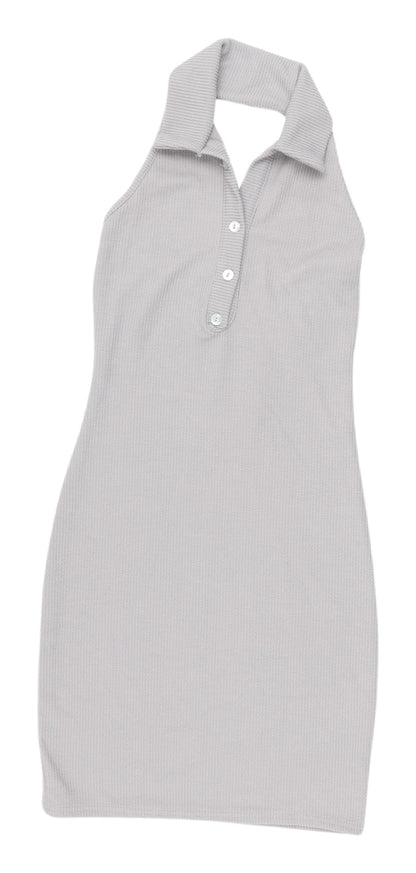 PrettyLittleThing Grey Collared Mini Dress Size 8