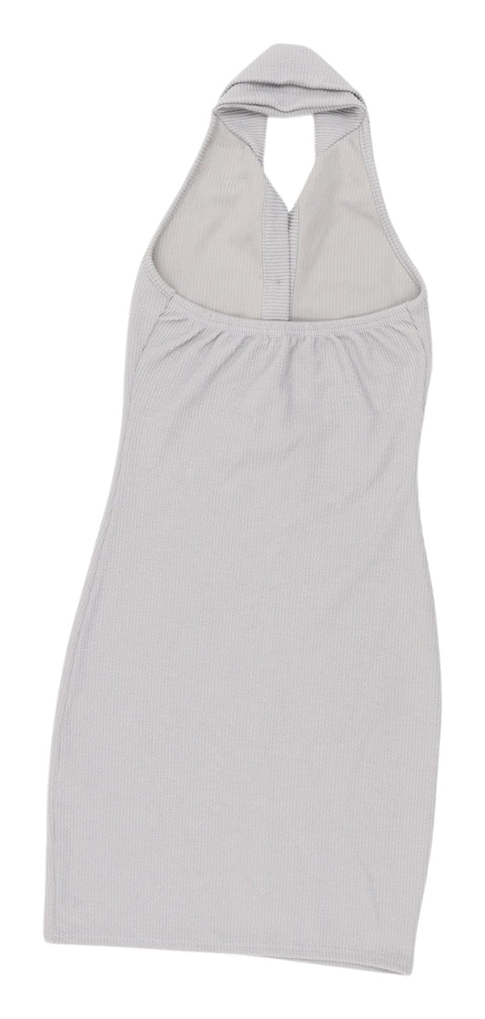 PrettyLittleThing Grey Collared Mini Dress Size 8
