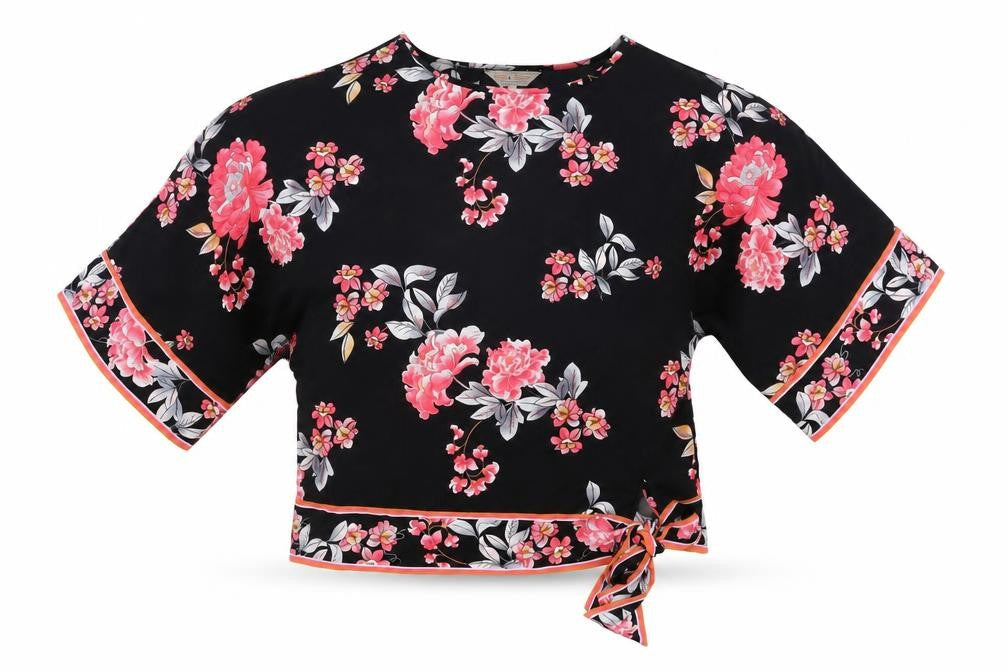 Womens UK Size 14 Dorothy Perkins Black Cropped Blouse