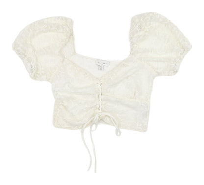 Womens UK Size 12 Topshop White Cropped Blouse