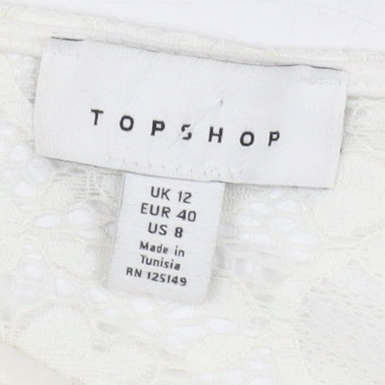 Womens UK Size 12 Topshop White Cropped Blouse