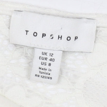 Womens UK Size 12 Topshop White Cropped Blouse