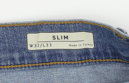 Marks and Spencer Men's Blue Slim Jeans, Size M, 32W, 33L