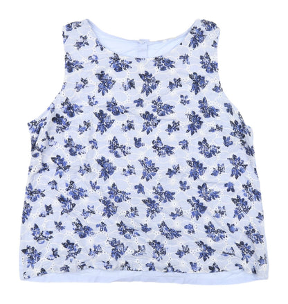 BHS Women's Blue Floral Embroidered Sleeveless Blouse