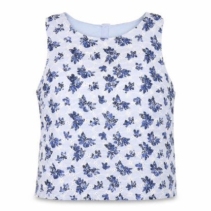 BHS Women's Blue Floral Embroidered Sleeveless Blouse