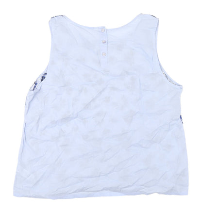 BHS Women's Blue Floral Embroidered Sleeveless Blouse