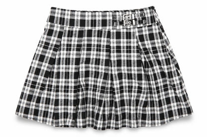 New Look Girls Black Plaid Pleated Skirt, Size 12 Years