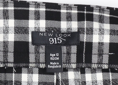 New Look Girls Black Plaid Pleated Skirt, Size 12 Years