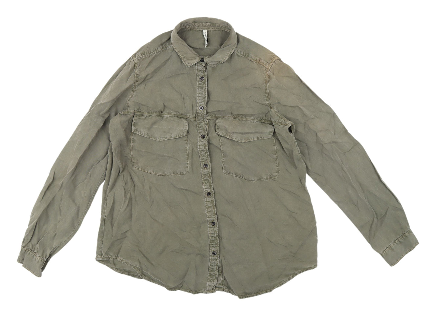 Womens UK Size M Stradivarius Green Basic Button-Up
