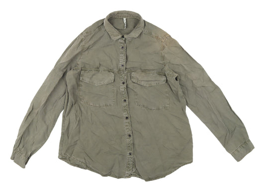 Womens UK Size M Stradivarius Green Basic Button-Up