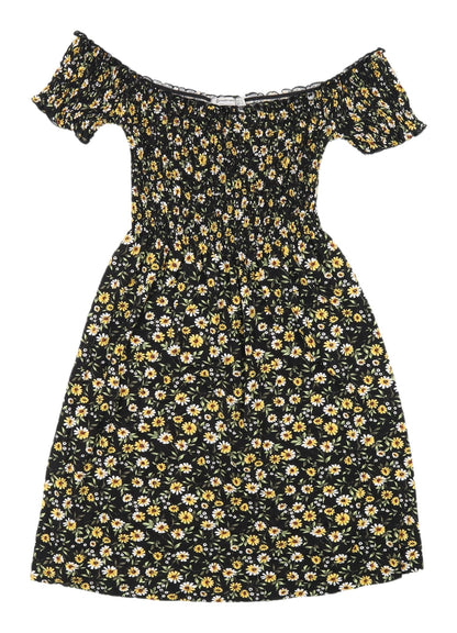 Stradivarius Women's Black Floral Fit & Flare Dress, 8