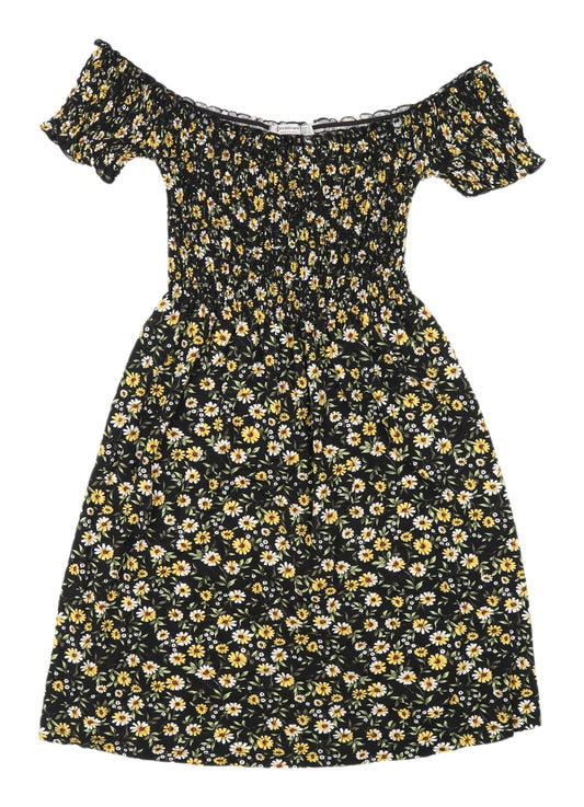 Stradivarius Women's Black Floral Fit & Flare Dress, 8