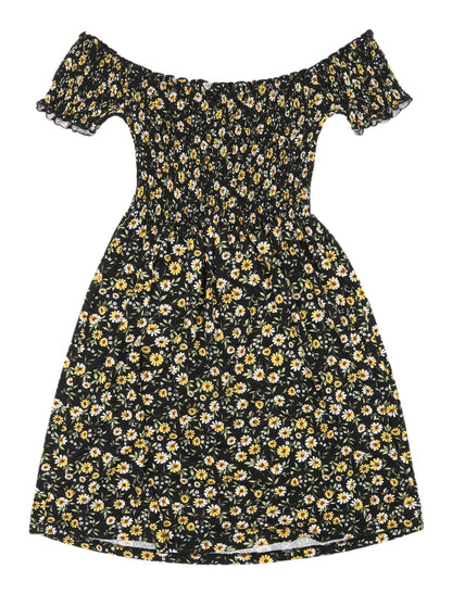 Stradivarius Women's Black Floral Fit & Flare Dress, 8