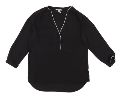 H&M Women's Black V-Neck Blouse - UK 10, 3/4 Sleeve
