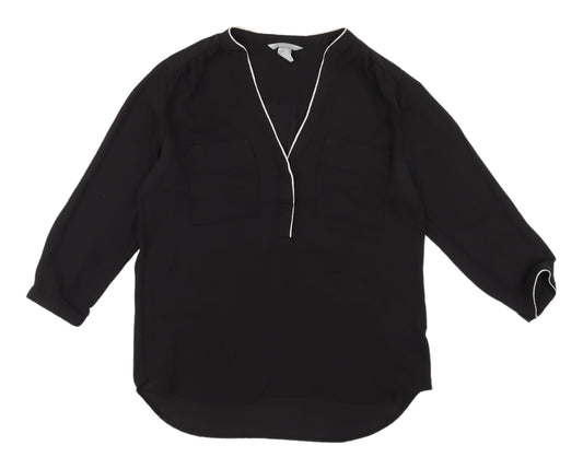 H&M Women's Black V-Neck Blouse - UK 10, 3/4 Sleeve