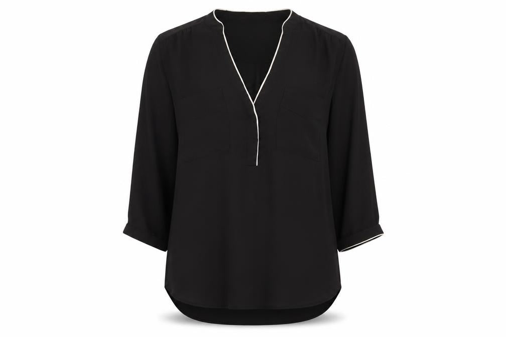 H&M Women's Black V-Neck Blouse - UK 10, 3/4 Sleeve