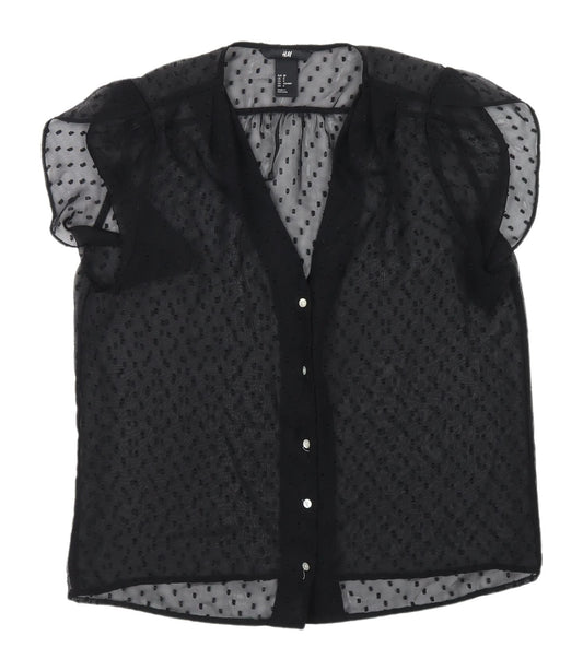 Womens UK Size 10 H&M Black Cropped Blouse