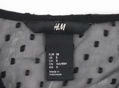 Womens UK Size 10 H&M Black Cropped Blouse