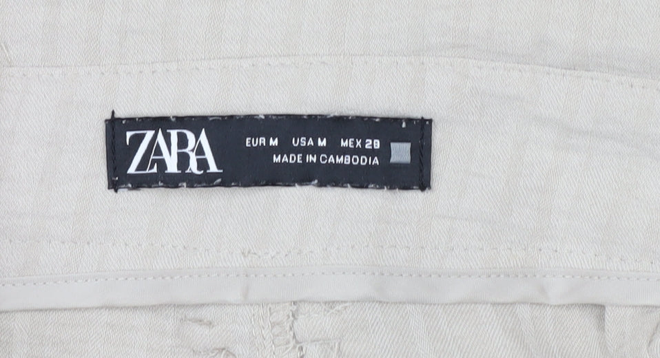 Womens UK Size M Zara Relaxed Fit Pleated Ivory Trousers
