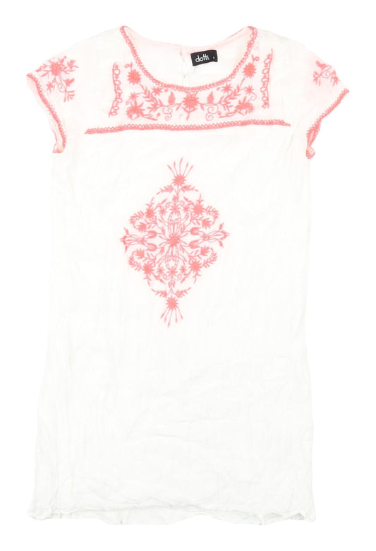 Dotti Women's White Embroidered Shift Dress Size 8